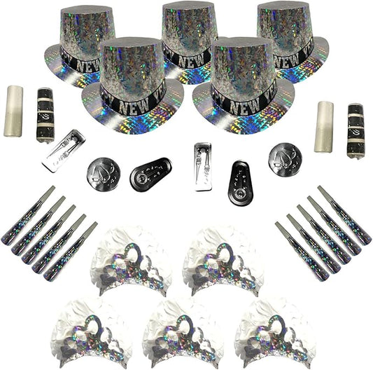 PMU New Year's Eve Party Supplies 2026 Sterling Party Kit Assortment for 10 Persons - New Year's Eve Decorations Supplies, Outfits for Adults, Men and Women (10/psn) Pkg/1