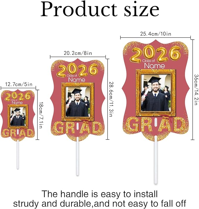 Personalized Graduation Double Sided Face Fan Class of 2026 Customized Graduation Head Face Cutout with Handle Fun Photo Prop Supplies(A-Rose Gold Pink,12pcs)