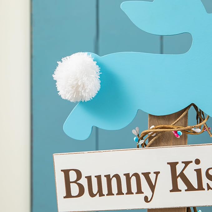 Glitzhome 35.5"H Easter Wooden Bunny and Eggs Porch Decor, Easter Welcome Sign Decorations for Home or Yard