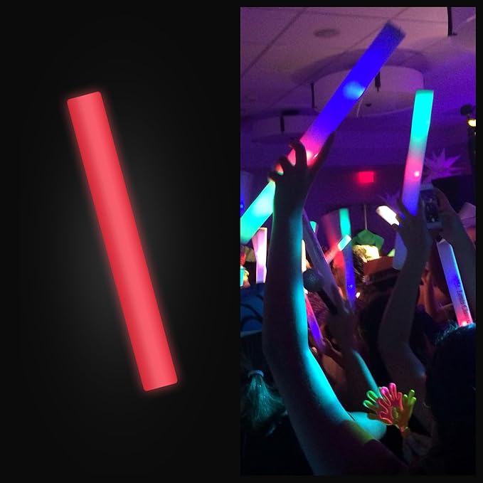 Foam Glow Sticks Bulk - 100 Red Foam Light Up Sticks and LED Foam Sticks - 100 Reusable 16" Light Up Foam Sticks Red Foam Glow Sticks for Wedding, Parties, and Dancing