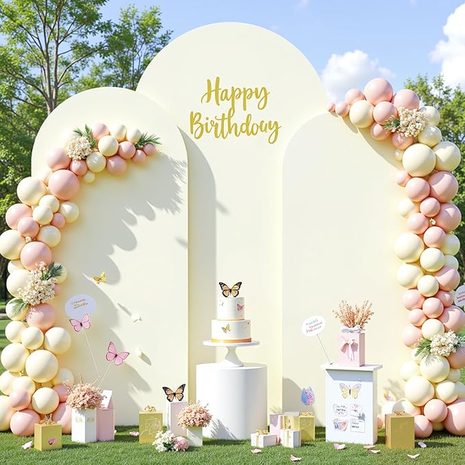 Ivory Arch Covers 3 Set - 6.6FT, 7.2FT, 8FT Ivory Arch Backdrop Cover Spandex Wedding Arch Stand Covers for Bridal Shower Wedding Baby Shower Birthday Party Banquet Photo Background Decorations