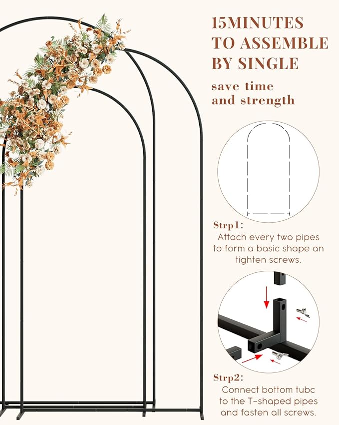 Wedding Arch, Metal Arch Backdrop Stand, Balloon Arch Stand Wedding Frame for Ceremony Decoration (Black, 7.2FT, 6.6FT, 6FT Arch Backdrop)