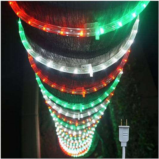 Russell Decor 20ft LED Rope Lights Indoor Outdoor Decorative Lighting for Party Trees Patio Deck Flexible String Lights(Red White Green)