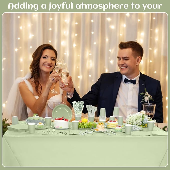 452 Pcs Sage Green Party Supplies for 50, Sage Green Paper Plates Cups Napkins Tablecloth Cutlery Straws Tableware for Wedding Bridal Shower Birthday Baby Shower Party