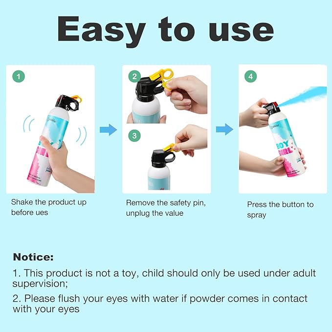 Gender Reveal Fire Extinguisher Set for Newborn Baby, 4Pcs Blue Gender Reveal Smoke Bombs, 100% Biodegradable Color Blaster for Cool Gender Reveal Ideas, Confetti Power Cannon Shooter Party Supplies
