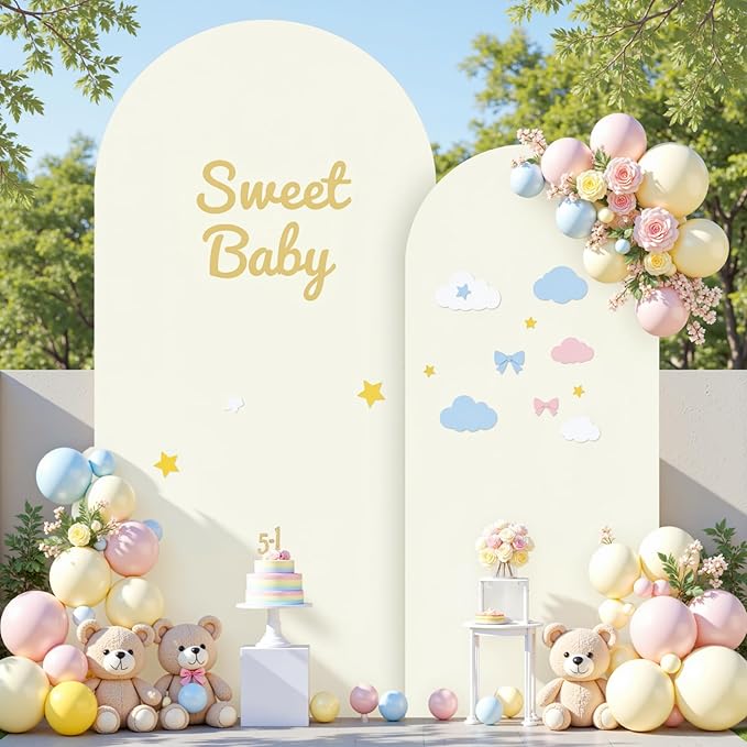Ivory Photo Arch Backdrop Cover Set of 2 Spandex 7.2 and 6ft Ivory Arch Covers Stretchy Backdrop Wedding Balloon Arch Stand Covers for Birthday Party Baby Shower Bridal Shower Arches Background