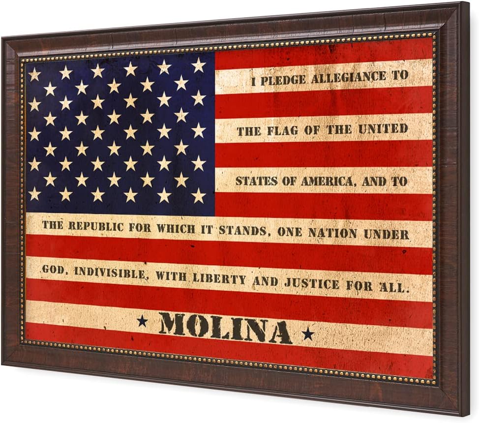 IPIC - American Flag Framed Art with Personalized Family Names & Oath. Ideal Gift for Military, Veterans & Independence Day. Show Pride & Respect. Customize Now! Total Size w/Frame: 33x23