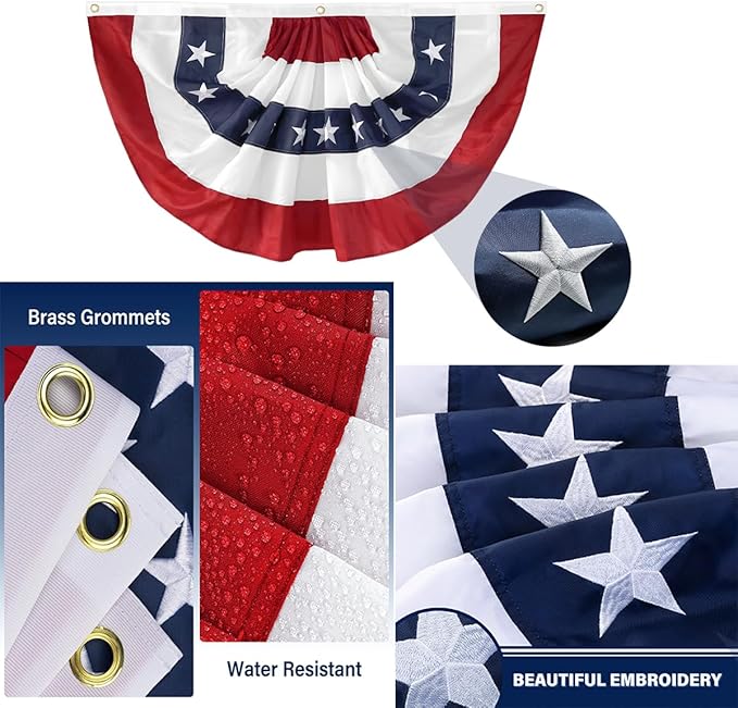Memorial Days Large Patriotic US Flag Bunting for Labor Day and Veterans Day Celebration Decorations Large American Stripe Swag (5pack-Bunting-2x4Ft)