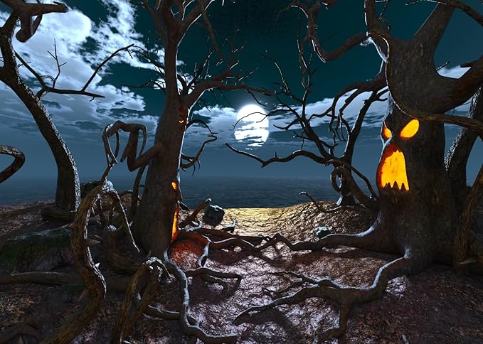BELECO 12x10ft Fabric Halloween Haunted Forest Backdrop Creepy Dark Forest Ghost Trees Full Moon Night Horror Nightmare Background Halloween Party Decorations Trick or Treat Banner Photo Studio Props