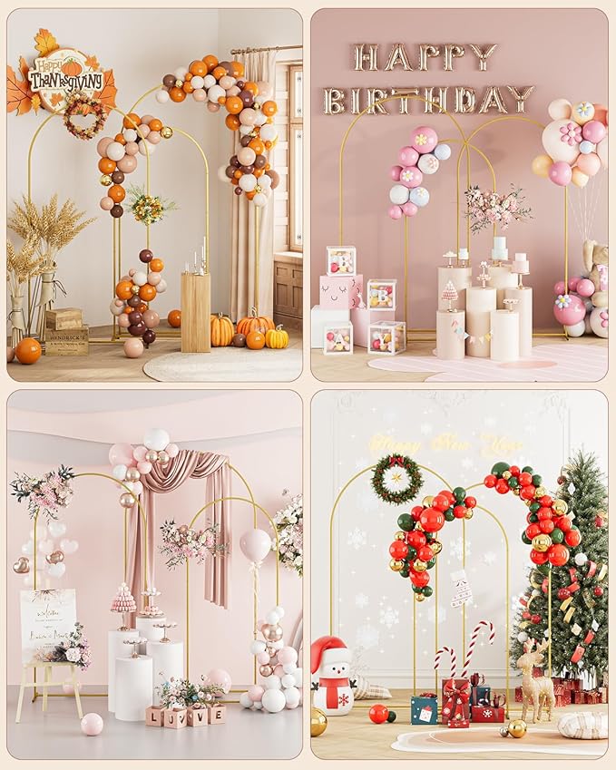 Wedding Arch, Metal Arch Backdrop Stand, Balloon Arch Stand Wedding Frame for Ceremony Decoration (Gold, 7.2FT, 6.6FT, 6FT Arch Backdrop)