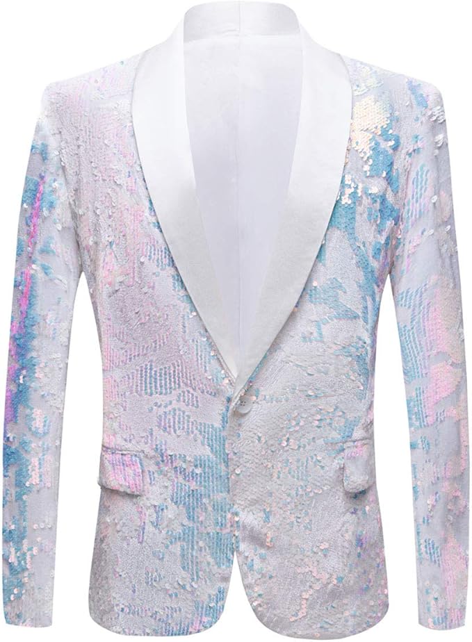 Men Fashion Velvet Sequins Floral Pattern Suit Jacket Blazer