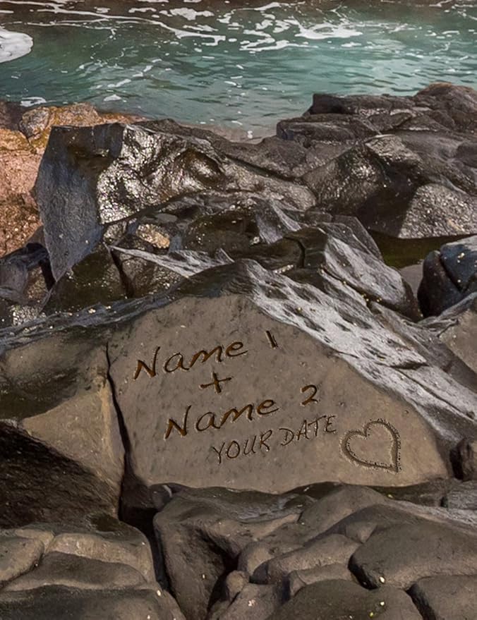 IPIC - Waves Crashing at Queen's Bath, Kauai, Hawaii. Personalized Artwork with Names and Date on, Customized Gift for Anniversary,Wedding,Birthday and Holidays. 18x12