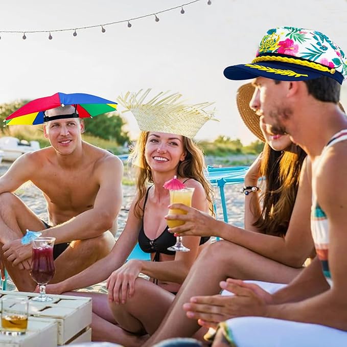 Bulk Luau Party Hats - 12 Assorted Funny Hawaiian Hat, Tropical Fancy Dress Props Hats, Fun Summer Party Accessories, Beach Themed Party Supplies Decoration
