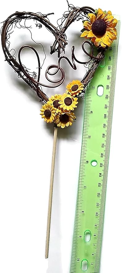 Love Cake Topper in Grapevine Twigs and Sunflowers for Engagement Party, Rustic Bride Shower, Wedding Receptions