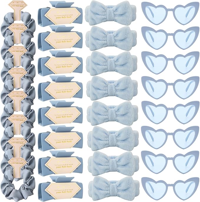 Bridesmaid Scrunchies Proposal Gifts square 4.1inch Bachelorette Hair Claws Clips women heart sunglasses headband gift for Wedding Party Favors (Dusty Blue)