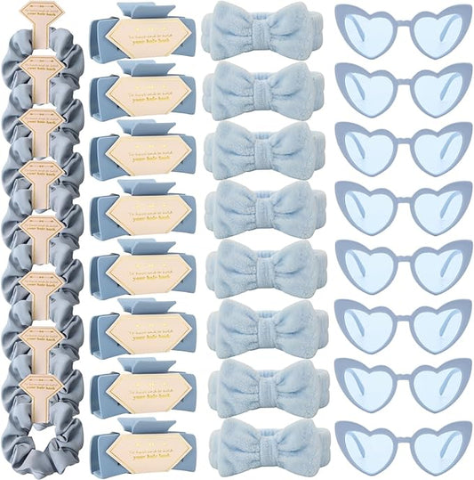 Bridesmaid Scrunchies Proposal Gifts square 4.1inch Bachelorette Hair Claws Clips women heart sunglasses headband gift for Wedding Party Favors (Dusty Blue)