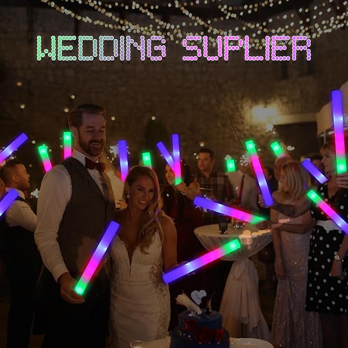 100 Pcs18.5inch Foam Glow Sticks Bulk - 3 Modes Colorful Flashing Led Foam Sticks Glow in The Dark Party Supplies for Christmas Birthday Wedding Party Camping Events Carnival Concert Rave