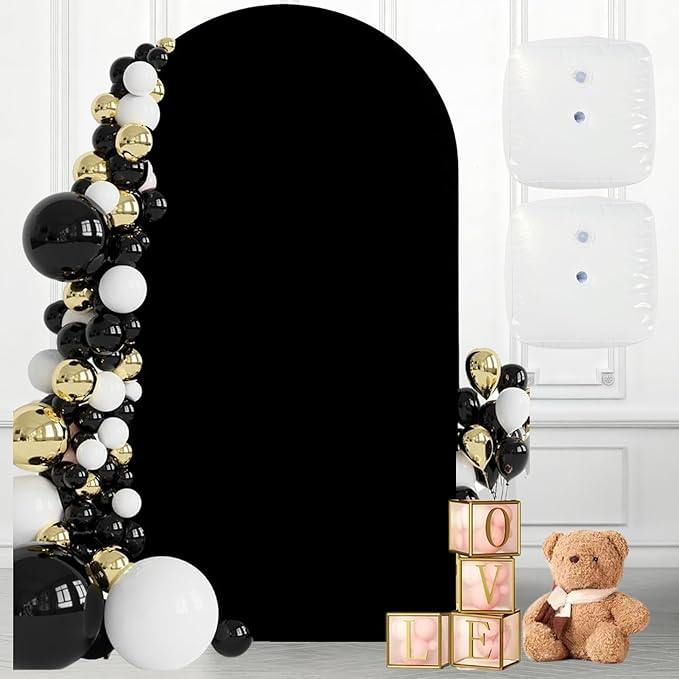 7.2 FT Wedding Arch Backdrop Stand and Cover Set | Metal Backdrop Arch Stand, Balloon Stand, Water Bags | Party, Bridal Show, Birthday, Baby Shower Decorations (Black Cover)