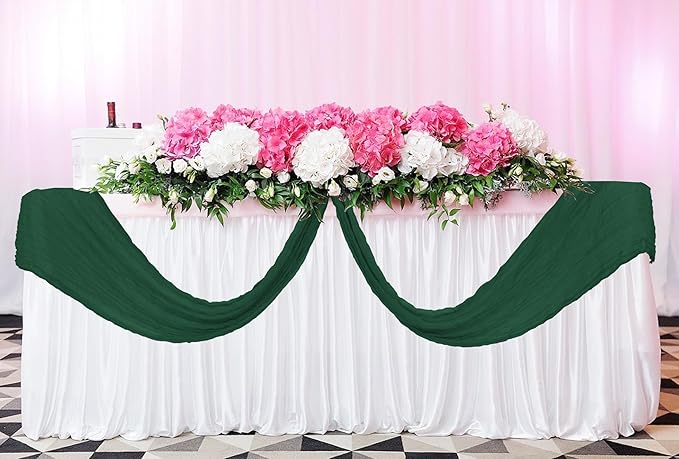 12 Pack Cheesecloth Table Runner 20 x 120 inch Cheese Cloth Table Runner Bulk,Romantic Boho Sheer Gauze Fabric Table Runners for Wedding Reception,Party,Bridal Shower Table Decor(Emerald Green)