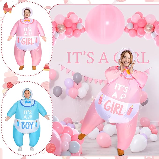2 Pcs Inflatable Baby Costume for Adults Blow up Gender Reveal Baby Costume Suit for shower party Halloween Cosplay(Cute)
