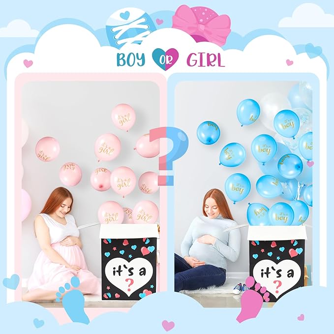 Ireer Gender Reveal Balloon Box with 16 Latex Baby Balloon Release Box Funny Ideas for Gender Reveal Party Decorations Supplies (Boy or Girl,Pink,Blue)