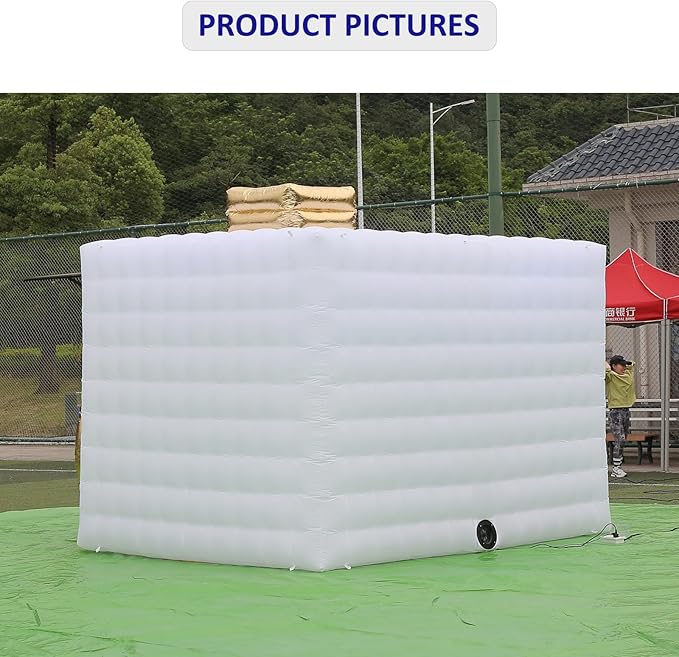 SAYOK Inflatable Photo Booth with Lights, Portable Camera Shaped Cube Tent with Blower, 11.5x9.2x8.2ft (White/Gold), Backdrop for Wedding Events, Parties, Exhibitions