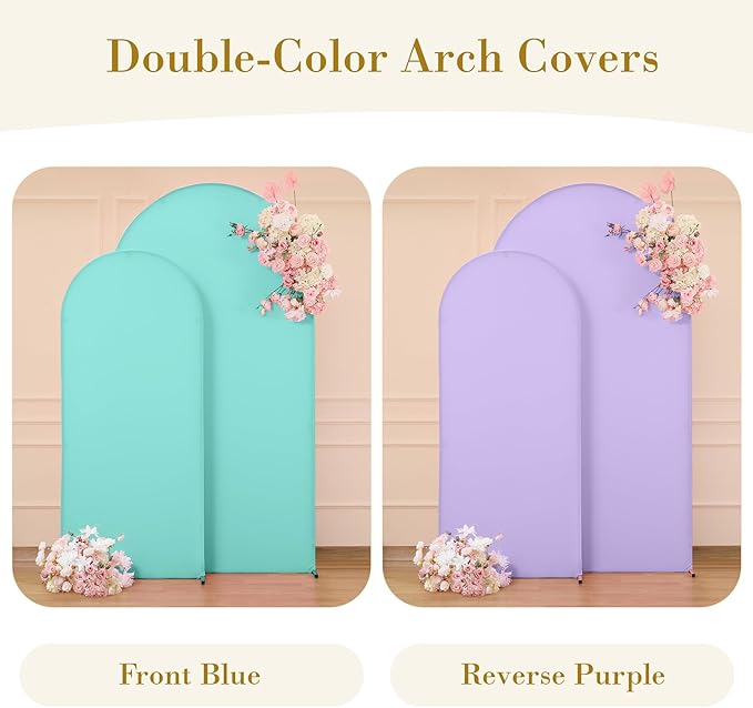 Blue and Purple Photo Arch Backdrop Cover Set of 2-7.2ft and 6ft Arch Covers Stretchy Backdrop Spandex Mermaid Theme Arch Stand Covers for Girls Birthday Party Wedding Banquet Background Decorations