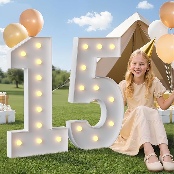 imprsv 4FT Marquee Numbers 15, Light Up Numbers for 15th Birthday Party Decorations, Light Up Sign for Anniversary Party Decor, Numero 15 Decoracion para Quinceañera