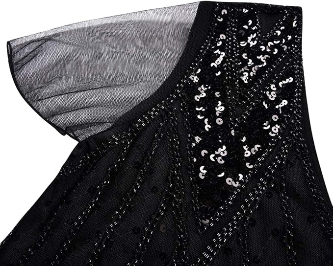 Women Vintage 1920s Gatsby Flapper Evening Party Dress V Neck Art Deco Sequins Mermaid Hem Cocktail Formal Long Maxi Gown