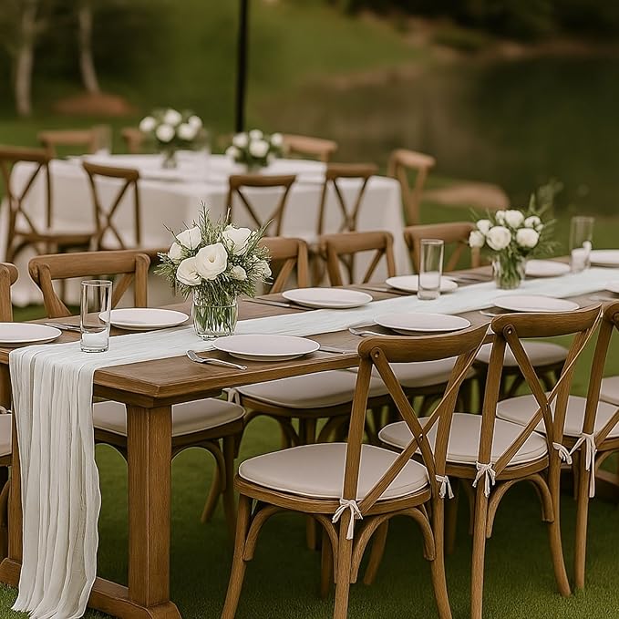 12 Pack Ivory Cheesecloth Table Runner – 10FT x 12pcs White Gauze Table Runners for Wedding, Bridal Shower, Elegant Rustic Boho Reception Décor
