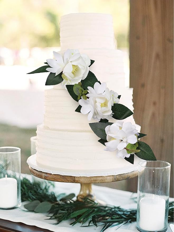 Rinlong 3Pcs Pre-made White Magnolia Cake Flowers Cake Toppers Decorations Wedding Cake Decorating Flowers Decor Birthday Baby Shower Party Artificial Flower Cake Topper