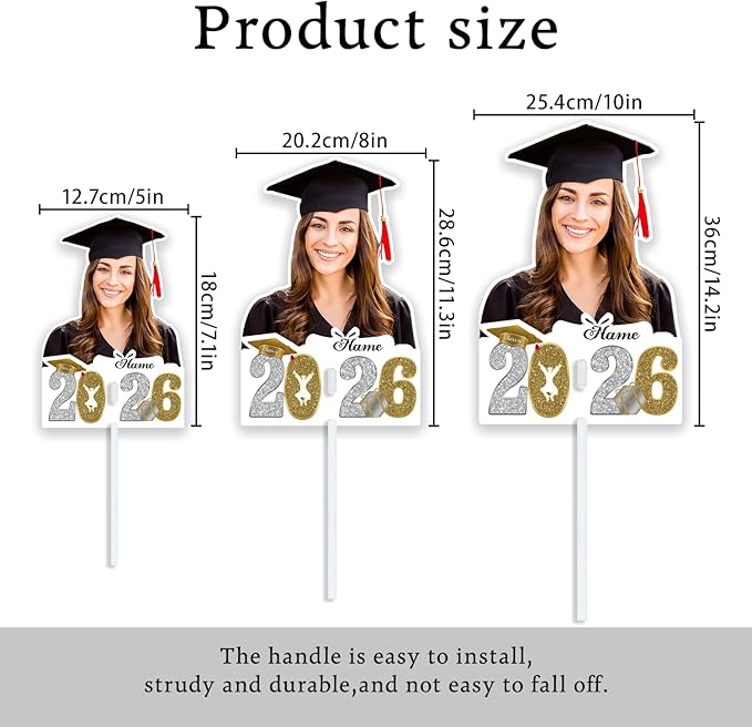 Personalized Graduation Face Fan 2026 Grade Custom Double Sided Face Cutout Fan with Handle Photo Booth Prop Party Supplies(B-Champagne and Silver,12pcs)