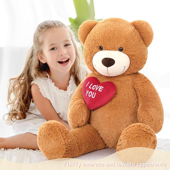Red Heart Giant Teddy Bears, Big Teddy Bear Stuffed Animals with Embroidered I Love You for Girlfriend, Valentines Fluffy Teddy Bear Birthday Gifts 36 inches