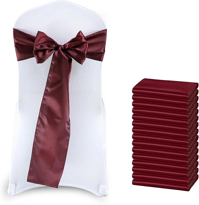 VDS Satin Chair Sashes Chair Cover Back Tie Sateen Bows Ribbon for Wedding Birthday Graduation Engagement Ceremony Event Party Banquet Venue Hotel All Dining Chair Decoration (40PC) (Burgundy)