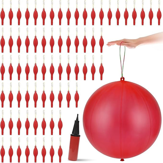 200 Pcs Punch Balloons Heavy Duty Punching Balloon Halloween Party Favors with Rubber Band Handle and Air Pump for Birthday Halloween Goodie Bag Stuffer Supply (Red)