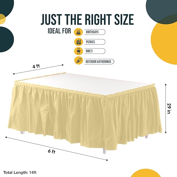Exquisite Ruffle Table Skirt Light Yellow 48 Pack 14 Ft Long Table Skirts for Rectangle Tables 6ft Plus or Round Tables Skirts with Adhesive Strip for Gender Reveal Decor & Happy Birthday Parties