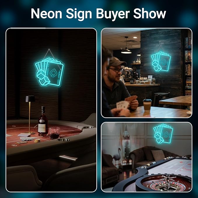 Gamerneon Blue Poker Neon Signs Dice Neon Signs Wall Decor Straight Flush Led Light for Bedrooms Bar Clubs Casinos Hotels Game Room Man Cave Party Decorations