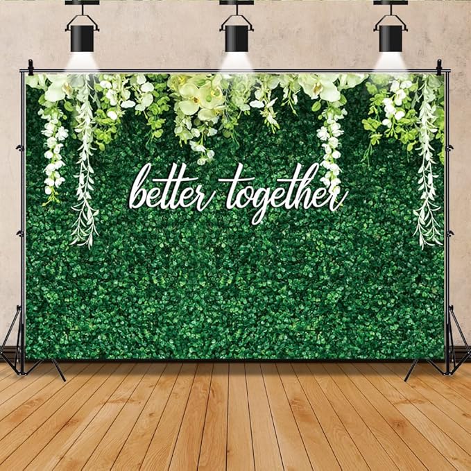 Leyiyi 10x8ft Better Together Backdrop Wedding Party Greenery White Floral Banner Bridal Shower Couple Party Supplies Green Leaves Wall Background Decor Photo Booth Studio Props Favors Gift Banner