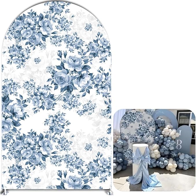 Arch Backdrop Cover Baby in Bloom Baby Shower Elastic Spandex Fabric Blue Pink Flower Floral Bows Girl Birthday Party Baptism Decoration (4x7.2ft(125x220cm),G4022)
