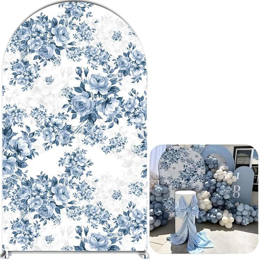 Arch Backdrop Cover Baby in Bloom Baby Shower Elastic Spandex Fabric Blue Pink Flower Floral Bows Girl Birthday Party Baptism Decoration (4x7.2ft(125x220cm),G4022)