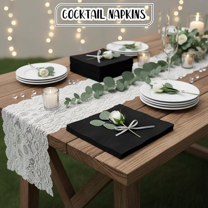 Henoyso 600 Pack 3 Ply Black Cocktail Napkins Bulk 9.8'' x 9.8'' Disposable Dinner Beverage Paper Napkins for Wedding Bar Party Birthday Cocktail Holiday Elegant Restaurant Event