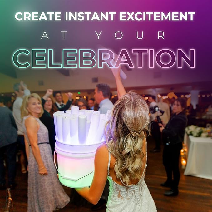 Foam Glow Sticks Bulk - 100 White Foam Light Up Sticks and LED Foam Sticks - 100 Reusable 16" Light Up Foam Sticks White Foam Glow Sticks for Wedding, Parties, and Dancing