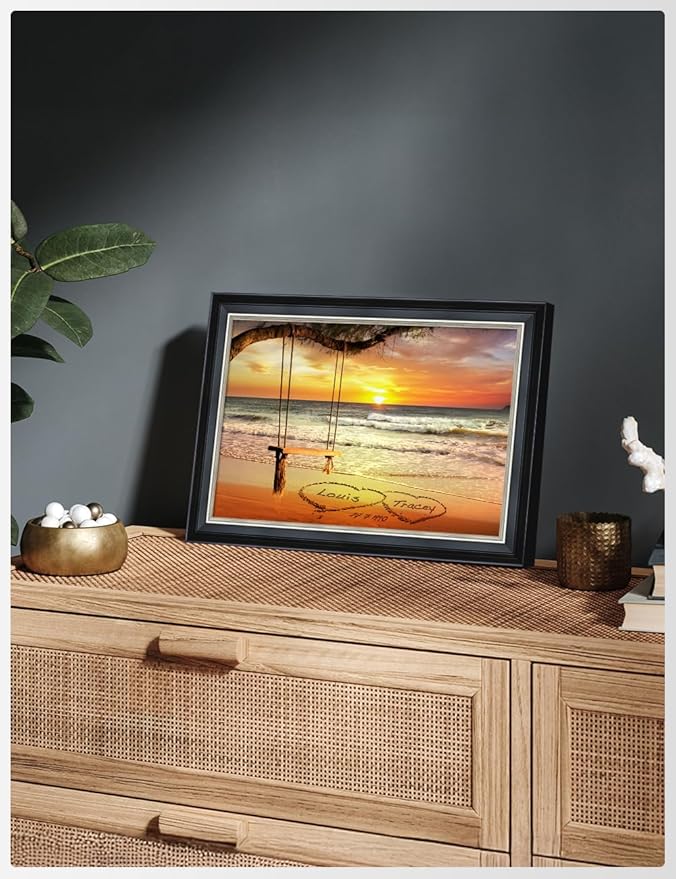 IPIC - "Eternal Love Personalized Canvas Wall Art, Custom Beach Sunset Scene with Solid Wood Frame, A Personalized Gift with Name and Date for Couple, Wedding, or Anniversary