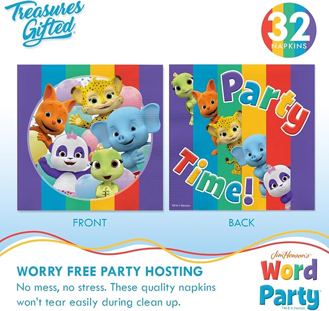 Treasures Gifted Officially Licensed Jim Henson’s Word Party Birthday Supplies - Serves 24 Guests - Ultimate Set Birthday Decorations - Word Party Decorations - Banner, Plates & More