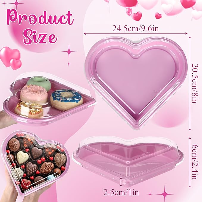 Macarrie 50 Pcs Valentine's Heart Shaped Serving Tray Platter 20 oz Plates with Clear Lids Dessert Plates Snack Tray for Valentine Birthday Party Table Decoration (Pink)