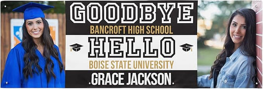Let's Make Memories Personalized Graduation Banner - Party Decoration - Class of 2025 - Customized Photo Banner - Celebration - Any Text - Indoor/Outdoor Vinyl - New Beginnings - 8 ft.
