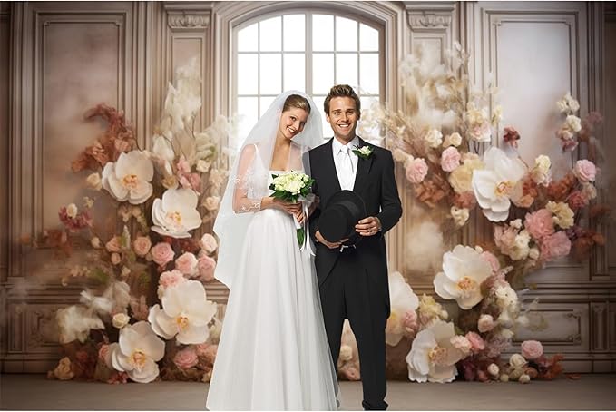 European Style Interior Room Backdrop 12x10ft Art Oil Painting Flowers French Window Photography Background Birthday Bridal Shower Women Girl Home Room Office Decor Banner Photo Studio Props