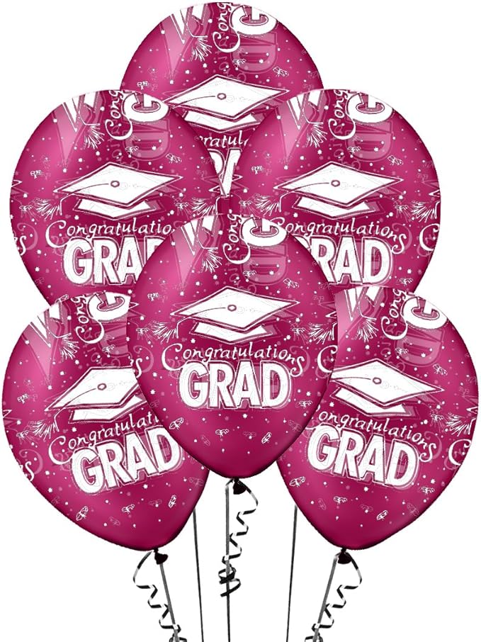 PMU 100 Pcs Crystal Burgundy Graduation Balloons Class of 2025 with All-Over Print White Grad Caps-Confetti and Streamers | Graduation Party Supplies | Congratulations Grad Latex Balloons Latex