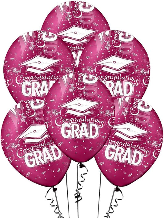 PMU 100 Pcs Crystal Burgundy Graduation Balloons Class of 2025 with All-Over Print White Grad Caps-Confetti and Streamers | Graduation Party Supplies | Congratulations Grad Latex Balloons Latex