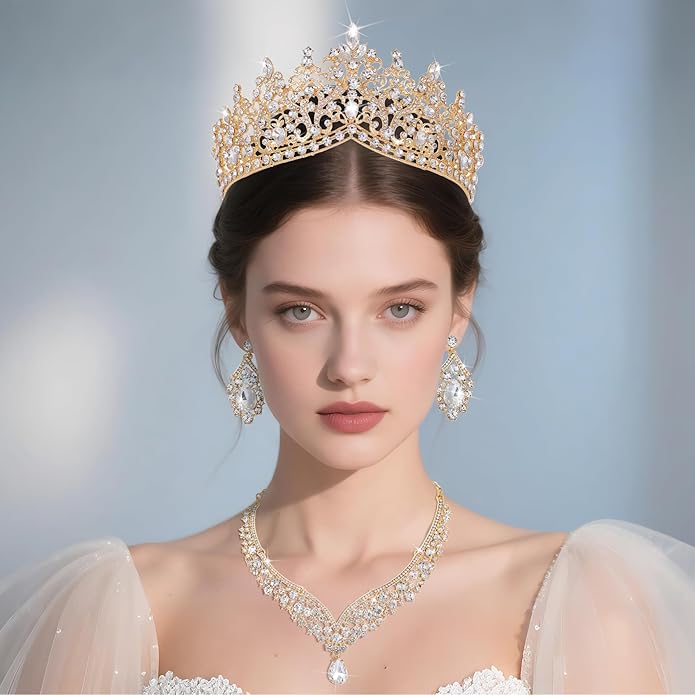 Kamirola Tiaras and Crowns for Women,Tiaras Earrings Necklace, Crystal Bridal Jewelry Set, Costume Party Halloween Prom Pageant Jewelry for Women TR80